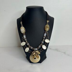 DG-57 Chico’s Chunky Multi-Strand Gemstone & Shell Pendant Necklace
